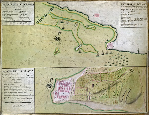 PLANO DE LA COLONIA DEL SACRAMENTO SITUADA EN EL RIO DE LA PLATA- PLANO DE LA PLAZA- 1777
MADRID, MUSEO NAVAL
MADRID
