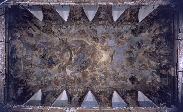 GIORDANO LUCA 1632/1705
FRESCOS DE LA BOVEDA-HISTORIA DEL TOISON DE ORO 1699-ALEGORIA DE LA MONARQUIA-ANTES DE RESTAURAR
MADRID, CASON RETIRO
MADRID