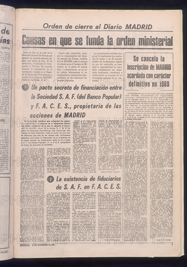 PAGINA 3 DEL DIARIO MADRID CON EL ORDEN DE CIERRE DECRETADO POR EL GOBIERNO- 25/11/1971
MADRID, HEMEROTECA MUNICIPAL
MADRID

This image is not downloadable. Contact us for the high res.