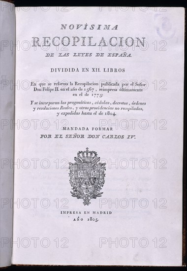NOVISIMA RECOPILACION DE LAS LEYES DE ESPAÑA MANDADA FORMAR POR CARLOS IV- 1805
MADRID, SENADO-BIBLIOTECA
MADRID

This image is not downloadable. Contact us for the high res.