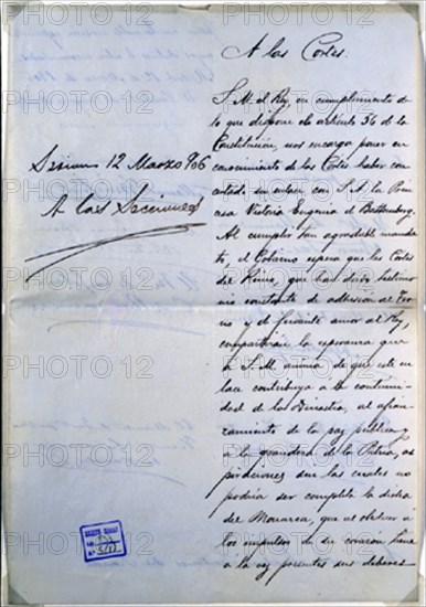 COMUNICACION DEL CONSEJO DE MINISTROS A LAS CORTES DEL MATRIMONIO DE ALFONSO XIII Y VICTORIA EUGENIA
MADRID, SENADO-BIBLIOTECA
MADRID