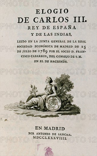 CABARRUS FRANCISCO
ELOGIO DE CARLOS III REY DE ESPAÑA Y DE LAS INDIAS- 1759
MADRID, SENADO-BIBLIOTECA
MADRID

This image is not downloadable. Contact us for the high res.