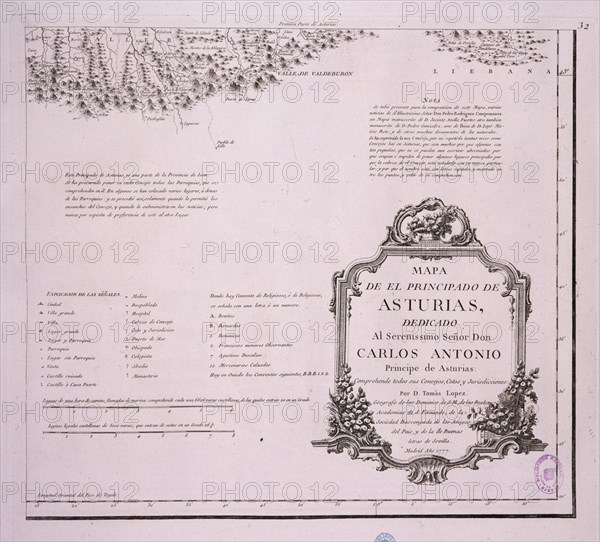 LOPEZ TOMAS 1730/1802
MAPA DEL PRINCIPADO DE ASTURIAS DEDICADO AL PRINCIPE DE ASTURIAS CARLOS ANTONIO- 1777(1ª PARTE)
MADRID, BIBLIOTECA NACIONAL MAPAS
MADRID

This image is not downloadable. Contact us for the high res.
