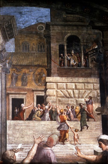 RAFAEL 1483/1520
EL INCENDIO DEL BORGO - 1514-17 - EL PAPA LEON IV PARANDO EL FUEGO HACIENDO EL SIGNO DE LA CRUZ
VATICANO, ESTANCIA DEL INCENDIO
VATICANO

This image is not downloadable. Contact us for the high res.