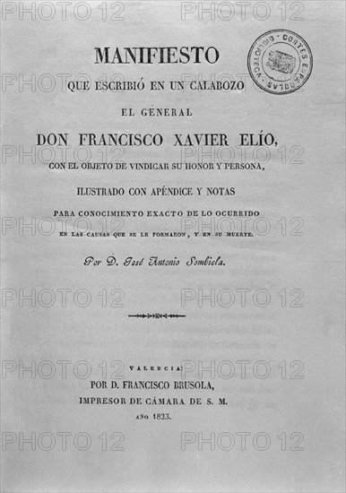 SOMBIELA JOSE ANTONIO
MANIFIESTO QUE ESCRIBIO EN UN CALABOZO EL GRAL DON FRANCISCO JAVIER ELIO - 1823

This image is not downloadable. Contact us for the high res.
