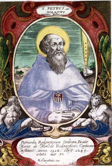 SAN PEDRO NOLASCO (1182-1258)  FUNDADOR DE LA ORDEN DE STA MARIA DE LA MERCED - GRABADO
