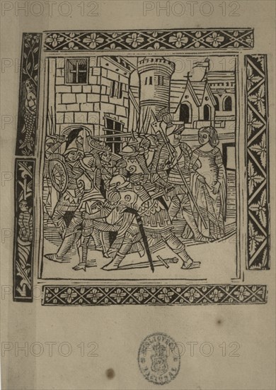 COLONNE GUIDO DELLE
D- GRABADO XILOGRAFICO DEL VERSO DE LA PORTADA DE LA CRONICA TROYANA - EDITADA POR BROCAR EN 1495-1500
MADRID, BIBLIOTECA NACIONAL
MADRID