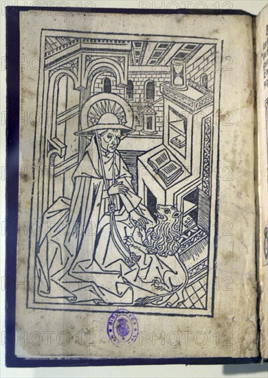 CREMONA EUSEBIO
D- EL TRANSITO DE SANT JHERONIMO EN ROMANÇE - 1492 - IMPRESO POR PABLO HURUS - XILOGRAFIA - 190x120
MADRID, BIBLIOTECA NACIONAL
MADRID