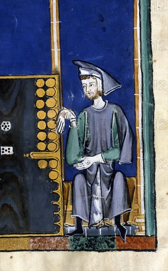ALFONSO X EL SABIO 1221/84
D-T.I.6.LIBRO DE JUEGOS-F85V-JUEGO DE TABLAS-JUGADOR CON CAPIROTE Y DADOS-MINIATURA S XIII
SAN LORENZO DEL ESCORIAL, MONASTERIO-BIBLIOTECA
MADRID

This image is not downloadable. Contact us for the high res.