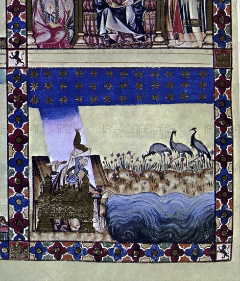 Alfonso X the Wise (1221-1284)
D-MTI1-CANTIGA STA MARIA-Nº110-F157V-F-DE LOOR-PINTOR QUE CREA EL MUNDO-GRUTAS DAMISELAS-13th century
Madrid, Library of the Monastery of El Escorial

This image is not downloadable. Contact us for the high res.