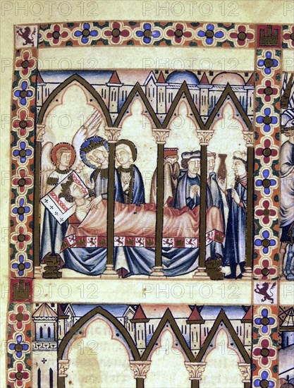 ALFONSO X EL SABIO 1221/84
D-MS.B.R.20- CANTIGA STA MARIA-F91-A-REY ALFONSO X EL SABIO MORIBUNDO ENTRE LOS FISICOS-S XIII
FLORENCIA, BIBLIOTECA NACIONAL
ITALIA

This image is not downloadable. Contact us for the high res.