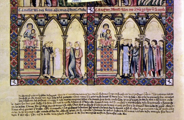 ALFONSO X EL SABIO 1221/84
D-MTI1-CANTIGA STA MARIA- Nº 28 -FOL 18-F30-EL REY RECOJE TOCA DE LA VIRGEN HECHA POR GUSANOS DE SED
SAN LORENZO DEL ESCORIAL, MONASTERIO-BIBLIOTECA
MADRID

This image is not downloadable. Contact us for the high res.