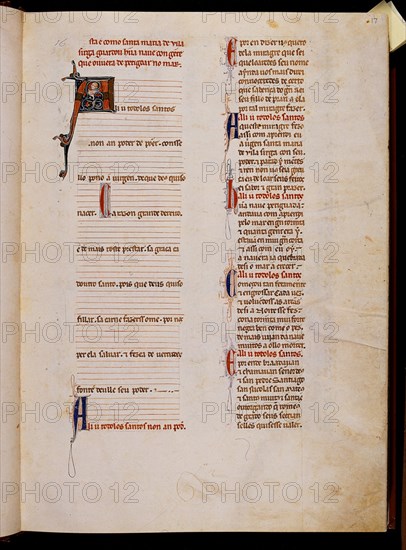 ALFONSO X EL SABIO 1221/84
MS B.R.20- CANTIGA STA MARIA Nº313-F17R-TEXTO-ESTROFA EN VERSO GALAICO PORTUGUES- S XIII
FLORENCIA, BIBLIOTECA NACIONAL
ITALIA

This image is not downloadable. Contact us for the high res.