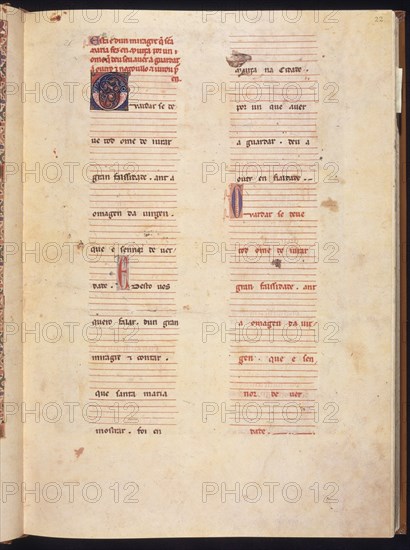 ALFONSO X EL SABIO 1221/84
MS B.R.20-CANTIGA STA MARIA Nº239-F22R-TEXTO-ESTROFA EN VERSO GALAICO PORTUGUES- S XIII
FLORENCIA, BIBLIOTECA NACIONAL
ITALIA