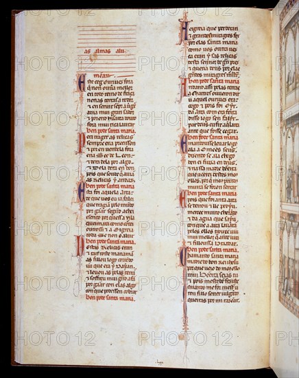 ALFONSO X EL SABIO 1221/84
MS B.R.20- CANTIGA STA MARIA Nº362-F53V-TEXTO-ESTROFA EN VERSO GALAICO PORTUGUES- S XIII
FLORENCIA, BIBLIOTECA NACIONAL
ITALIA