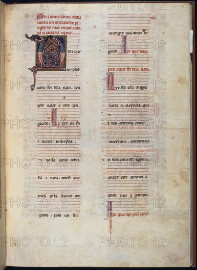 ALFONSO X EL SABIO 1221/84
MS B.R.20- CANTIGA STA MARIA Nº297-F70R-TEXTO-ESTROFA EN VERSO GALAICO PORTUGUES- S XIII-
FLORENCIA, BIBLIOTECA NACIONAL
ITALIA