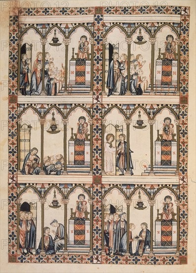 ALFONSO X EL SABIO 1221/84
CANTIGA STA MARIA Nº302-F107V-HOMBRE HURTA A LOS PEREGRINOS DE MONTSERRAT CUANDO DORMIAN
FLORENCIA, BIBLIOTECA NACIONAL
ITALIA