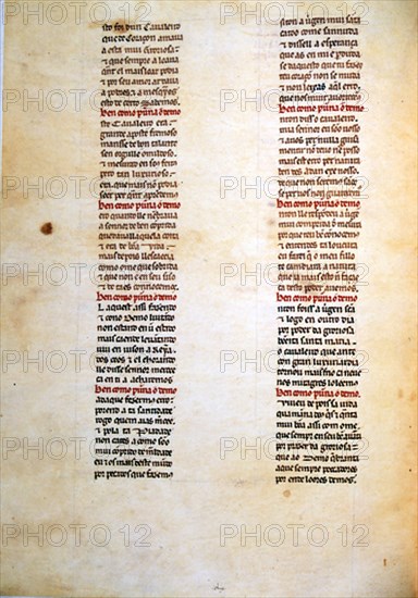 ALFONSO X EL SABIO 1221/84
MS B.R.20- CANTIGA STA MARIA Nº336-F125V-TEXTO-ESTROFA EN VERSO GALAICO PORTUGUES- S XIII
FLORENCIA, BIBLIOTECA NACIONAL
ITALIA

This image is not downloadable. Contact us for the high res.