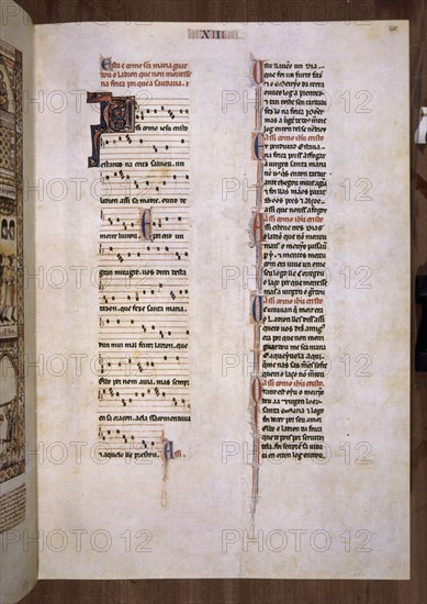 ALFONSO X EL SABIO 1221/84
MTI1-CANTIGA STA MARIA Nº13-F21R-TEXTO-ESTROFA EN VERSO GALAICO PORTUGUES-S XIII
SAN LORENZO DEL ESCORIAL, MONASTERIO-BIBLIOTECA
MADRID

This image is not downloadable. Contact us for the high res.