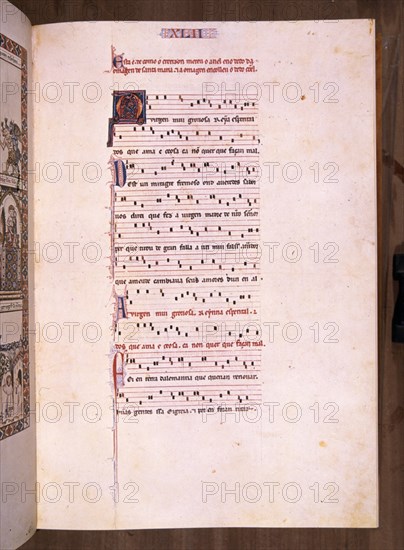 ALFONSO X EL SABIO 1221/84
MTI1-CANTIGA STA MARIA Nº42-F60R-PENTAGRAMA MUSICAL-ESTROFA EN VERSO GALAICO PORTUGUES-S XIII
SAN LORENZO DEL ESCORIAL, MONASTERIO-BIBLIOTECA
MADRID

This image is not downloadable. Contact us for the high res.