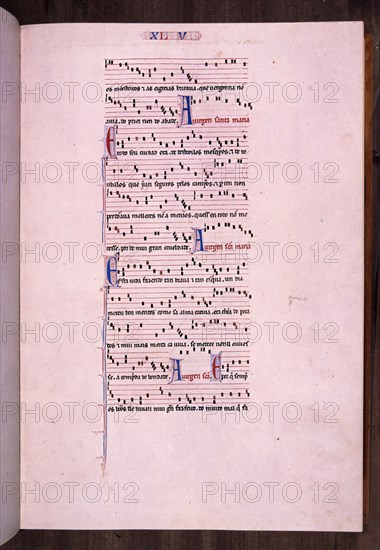 ALFONSO X EL SABIO 1221/84
MTI1-CANTIGA STA MARIA Nº44-F65R-TEXTO-ESTROFA EN VERSO GALAICO PORTUGUES-S XIII
SAN LORENZO DEL ESCORIAL, MONASTERIO-BIBLIOTECA
MADRID