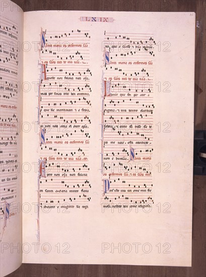 ALFONSO X EL SABIO 1221/84
MTI1-CANTIGA STA MARIA Nº69-F102R-PENTAGRAMA MUSICAL-ESTROFA EN VERSO GALAICO PORTUGUES-S XIII
SAN LORENZO DEL ESCORIAL, MONASTERIO-BIBLIOTECA
MADRID

This image is not downloadable. Contact us for the high res.