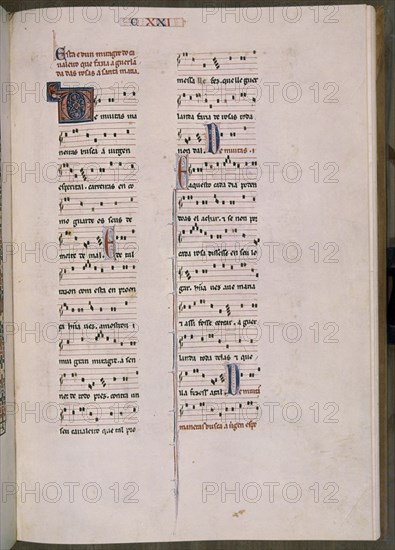 ALFONSO X EL SABIO 1221/84
MTI1-CANTIGA STA MARIA Nº121-F171R-PENTAGRAMA MUSICAL-ESTROFA EN VERSO GALAICO PORTUGUES-S XIII
SAN LORENZO DEL ESCORIAL, MONASTERIO-BIBLIOTECA
MADRID

This image is not downloadable. Contact us for the high res.