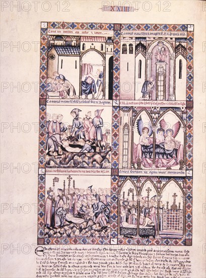 ALFONSO X EL SABIO 1221/84
MTI1-CANTIGA STA MARIA Nº24-F36V-NACE UNA FLOR DEL CADAVER DEL CLERIGO DE CHARTRES QUE LOABA A LA VIRG
SAN LORENZO DEL ESCORIAL, MONASTERIO-BIBLIOTECA
MADRID