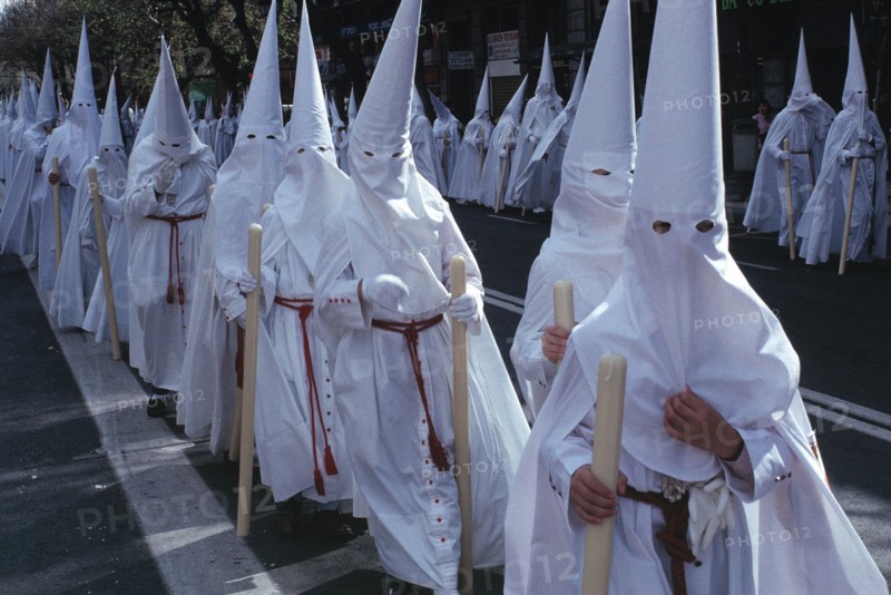 Hooded penitents process in a Spanish city, 'Semana Santa', or Holy Week