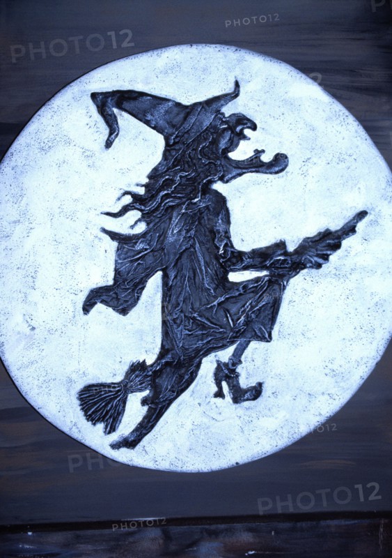 Classic Wicca image of a crone riding on her broomstick
