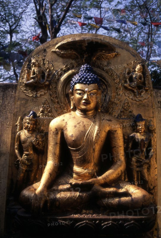 Statue of 'Buddha's enlightenment 'Touching earth mudra', at Bodhgaya, India