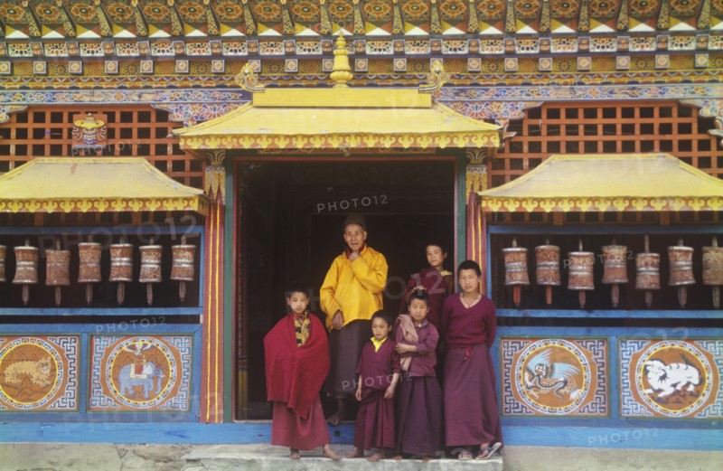 Child monks at the door of Labrang Monastery in Sikkim