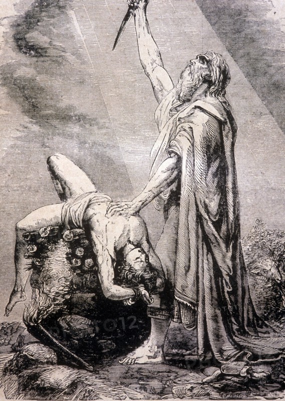 Lithograph ------- Abraham about to sacrifice his own son, Bible story,