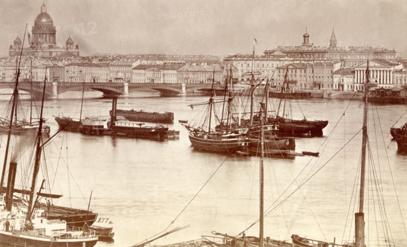 Russia, St. Isaac's cathedral and the Neva river, in St. Petersburg