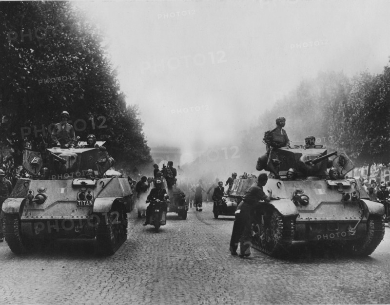French tanks parading on the Champs-Elysées, during the Liberation of Paris (August 1944)