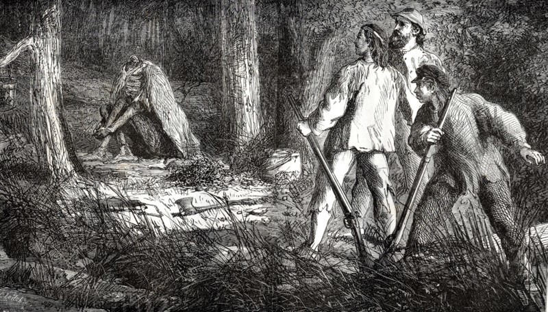 Chercheurs d'or décrouvrant un squelette d'Indien, 1866