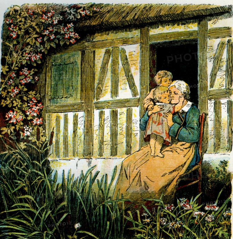Grand-mère embrassant ses petits-enfants