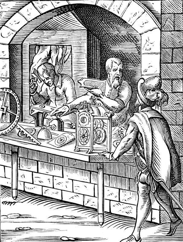 Un atelier d'horloger au 16ème siècle