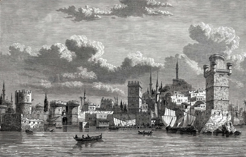 View of the city of Rhodes during the Crusades.