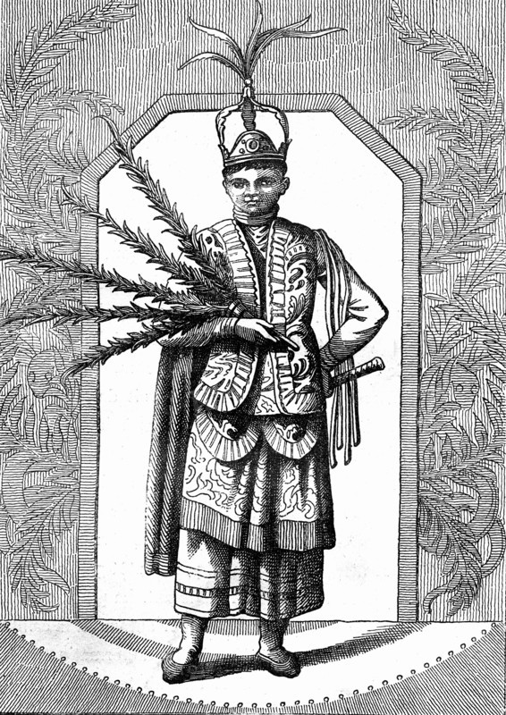 Costume dance, dances of Montezuma, Guam island in the Mariana islands,
engraved by Roger Barthelemy, design by Jacques Etienne Victor Arago.
From Artwork By Jules Verne " Travellers in the XIXth cent.Fac-simile 1880