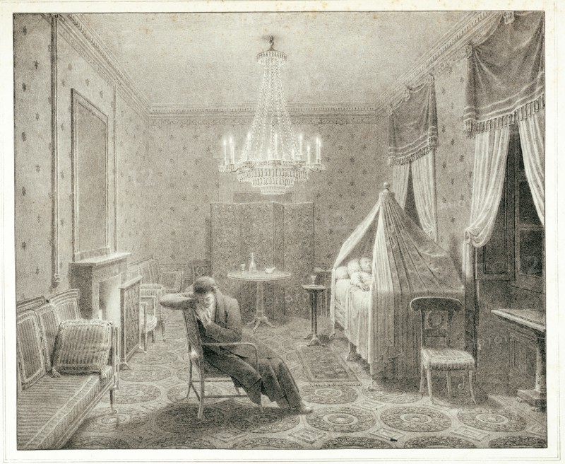 Napoleon dying in his living room on St. Helena Island