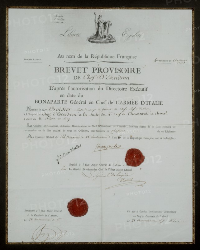 Temporary brevet of Major granted to Bonaparte's aide-de-camp, citizen Croisier, to the cavalrymen