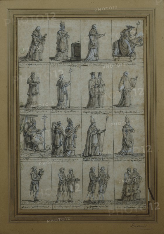 Desrais, Preparatory study of the clergymen and the Pope for a painting of the Coronation