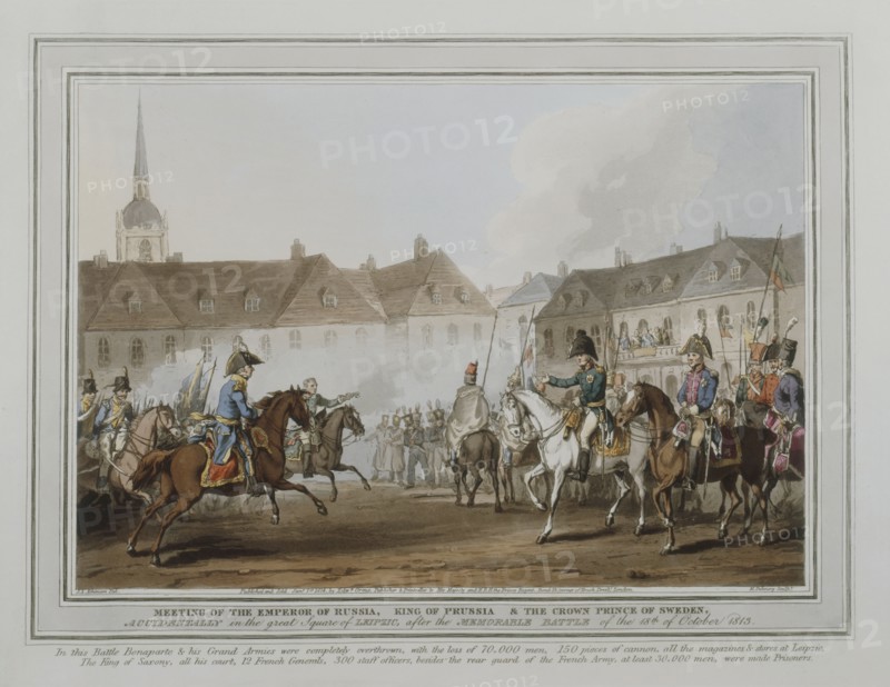 Engraving, Meeting of the emperors after Napoleon's defeat