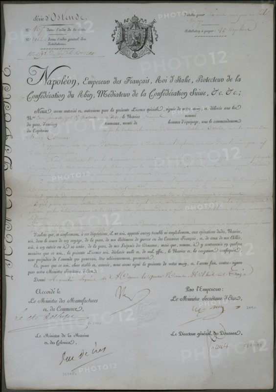 License de bateau accordée par l'Empereur pour l'Angleterre au moment du blocus continental