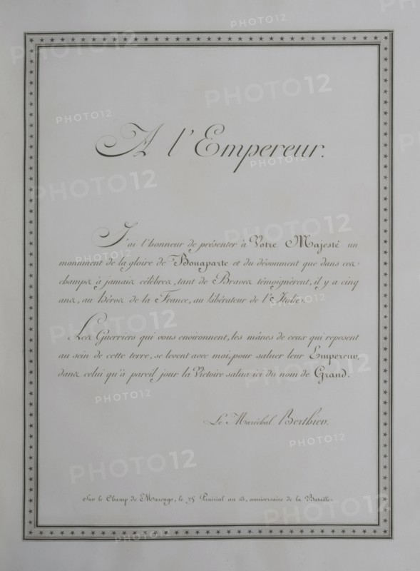 Story of the battle of Marengo, Frontispiece dedicated to the Emperor by Marshal Berthier (1804)