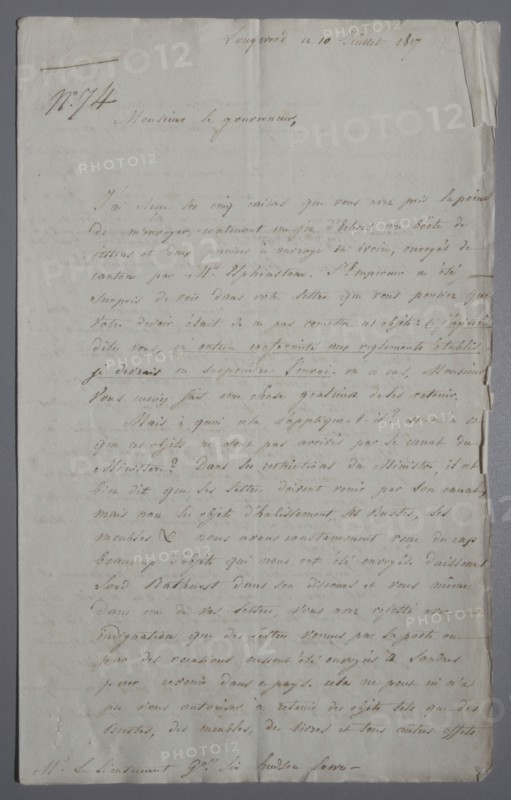 Lettre du Grand maréchal Bertrand adressée au gouverneur anglais (1817)