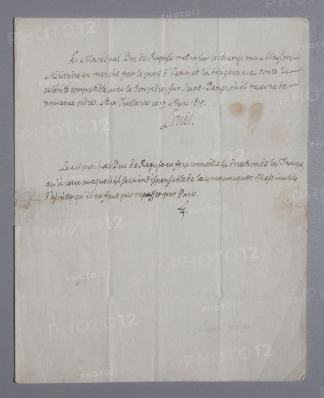 Autograph letter written by Louis XVIII to Duke of Raguse (1815)