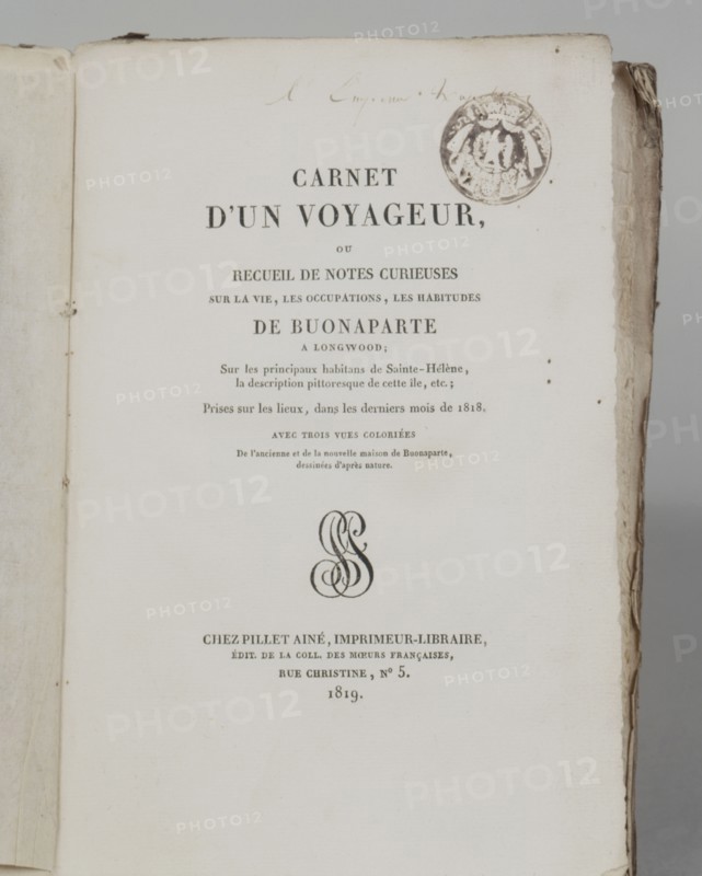 Livre de la bibliothèque de l'Empereur à Sainte-Hélène
"Carnet d'un voyageur, ou De Buonaparte à Longwood"
