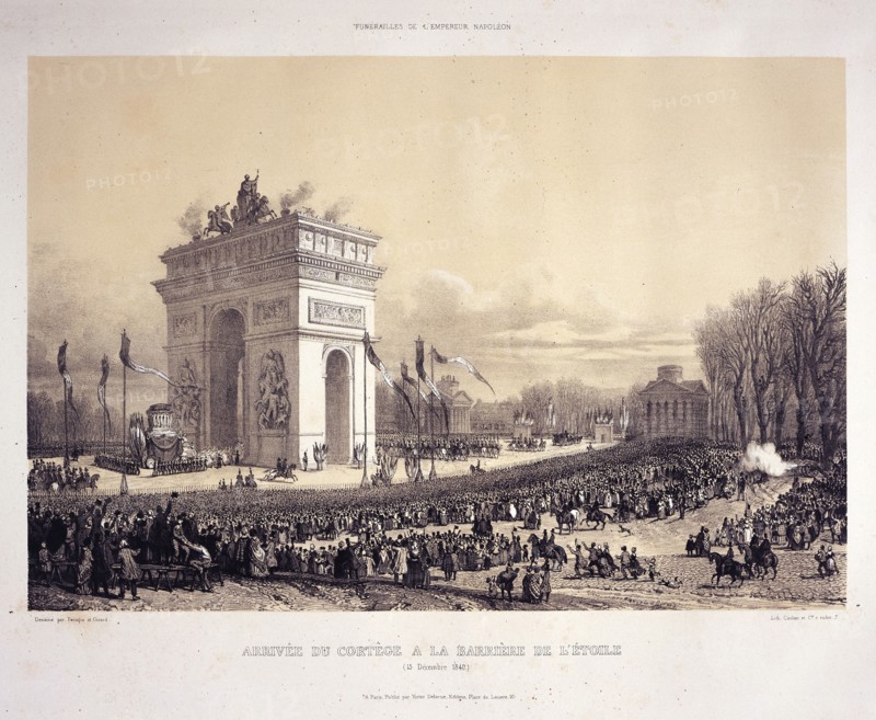 Funerals of Emperor Napoleon. Arrival of the funeral procession at the Arc de Triomphe in Paris